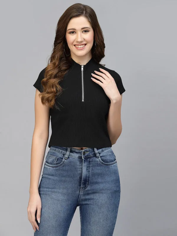 Women Black Odour Free Zipper Neck Top