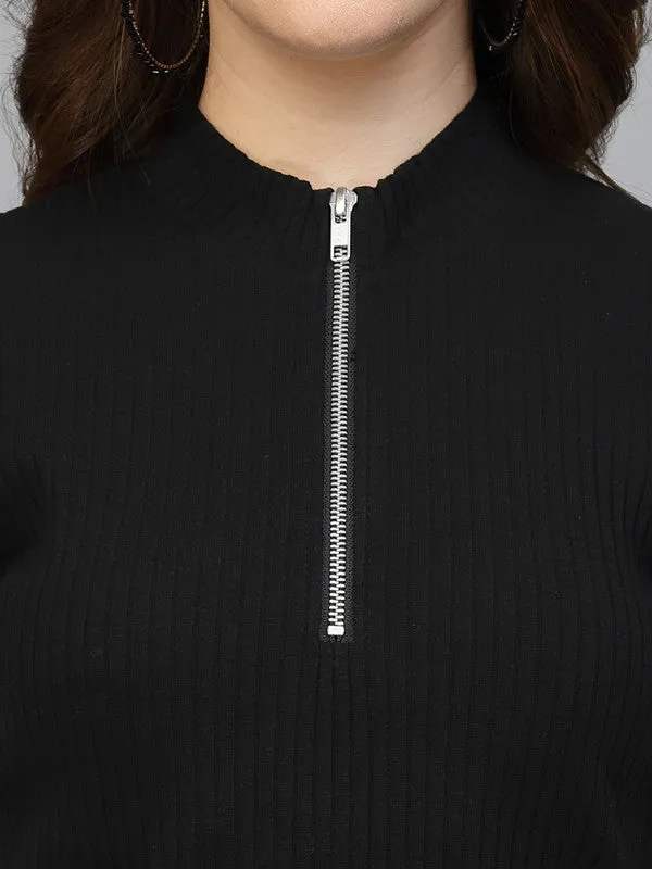 Women Black Odour Free Zipper Neck Top