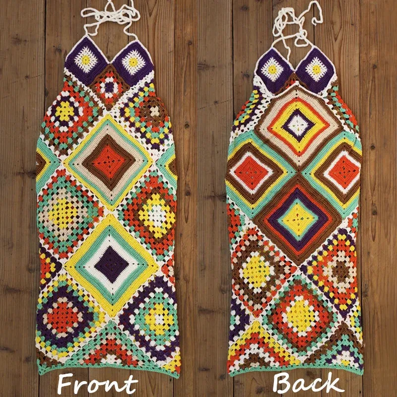 Women Bohemian Handmade Crochet Knitted Maxi Dress