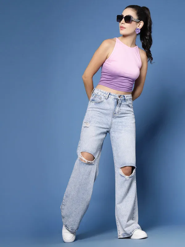 Women Purple Odour Free Sleeveless Crop Top