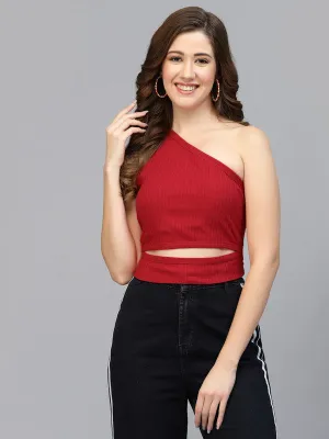 Women Red Odour Free  One Shoulder Crop Top