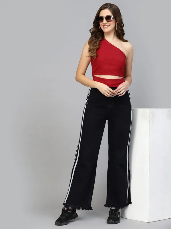 Women Red Odour Free  One Shoulder Crop Top