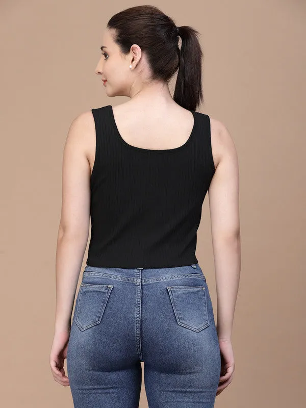 Women U Neck Black Tank Top