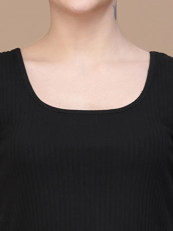 Women U Neck Black Tank Top