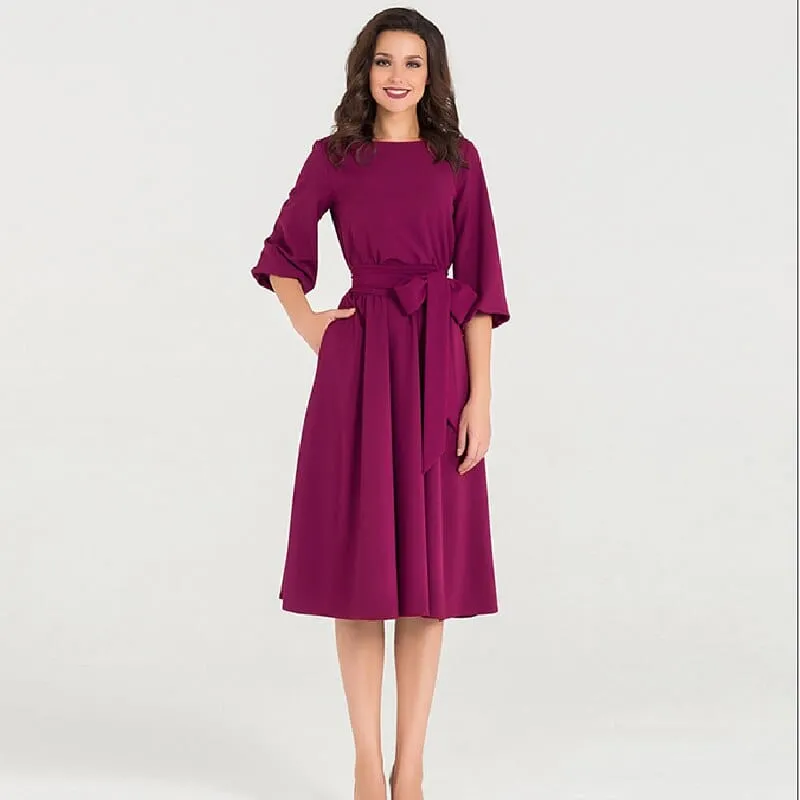 Women's Solid Color High Waist A Line Dresses