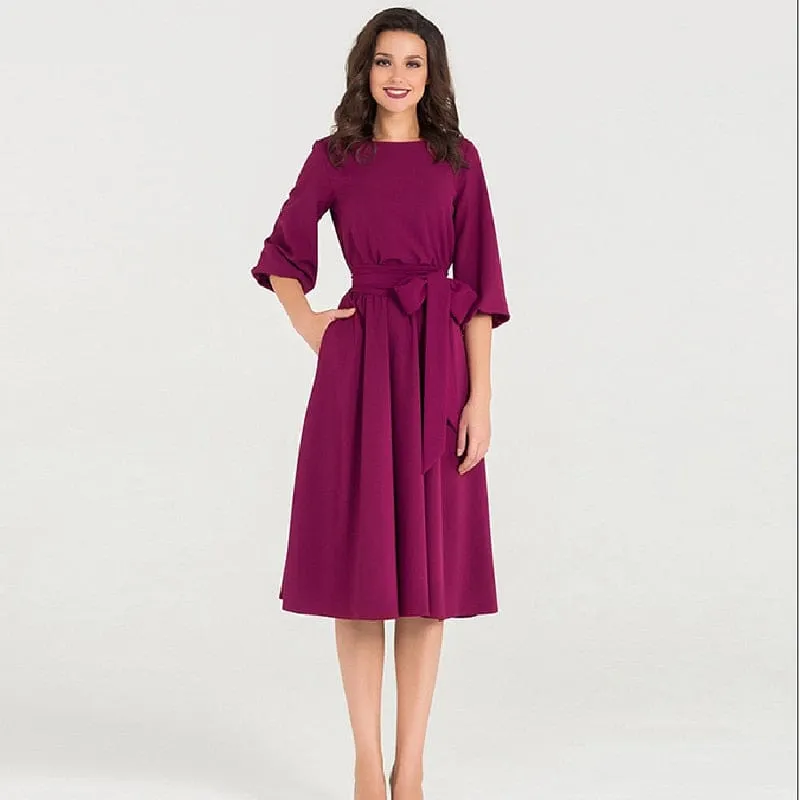 Women's Solid Color High Waist A Line Dresses