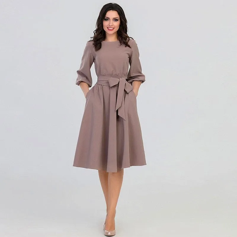 Women's Solid Color High Waist A Line Dresses