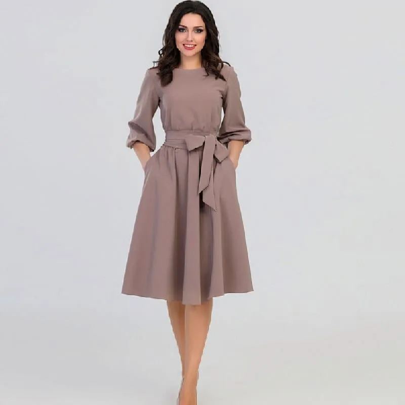 Women's Solid Color High Waist A Line Dresses
