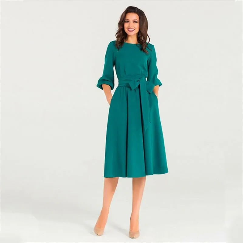 Women's Solid Color High Waist A Line Dresses